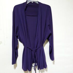 Susan Graber Purple Women Open Front Kimono Waist Tie Long Sleeve Relaxed Fit 3X